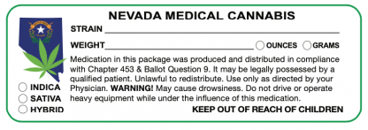 Nevada "Canna Strain & Weight Label" 1" x 3" Inch 1000 Count