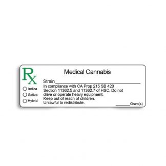 California "RX" Medical Canna Strain & Gram Label 1" x 3" Inch 1000 Count